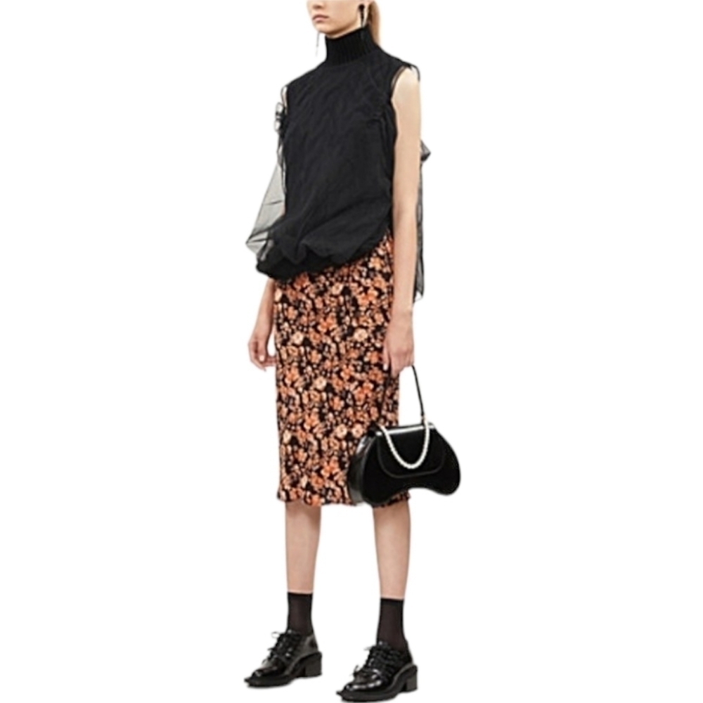 Baum und Pferdgarten Sanne Floral Midi Skirt, Size 10, Black | Orange, NWT